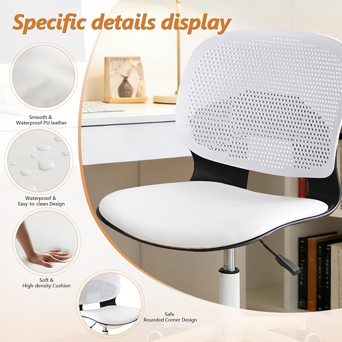 Home Office Chair, Armless Mid-Back Computer Desk Chair with Breathable Backrest and Padded Cushion, Height Adjustable Swivel Ergonomic Task Chair for Home, Work, Study