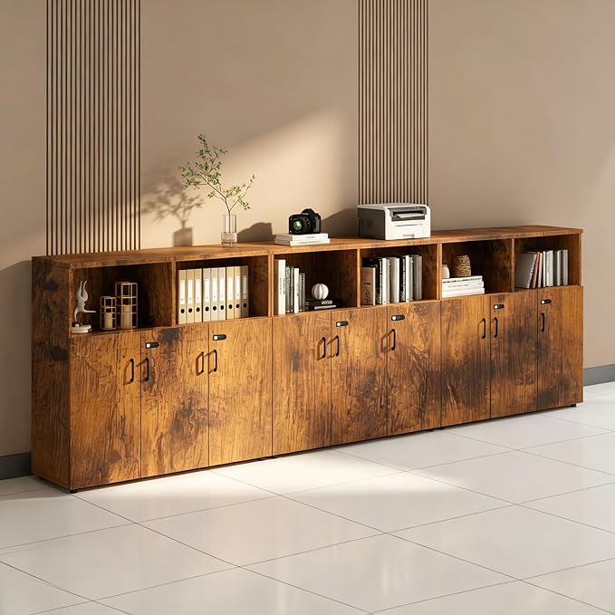 File Cabinet with Password Lock, Wood Lateral Filing Cabinet for Letter/A4 Files, 3 Drawer with Door, Printer Stand with Open Shelves for Home Office