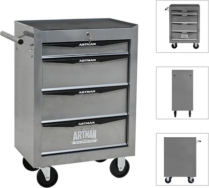 RYH 4-7 Drawers Rolling Tool Chest & Tool Box on Wheels | Heavy Duty Metal Cart with Ball Bearing Drawers | Fits US General Tool Box for Garage Storage (Silver, 4 Drawers（30.5" H × 20.9" W × 13" D)