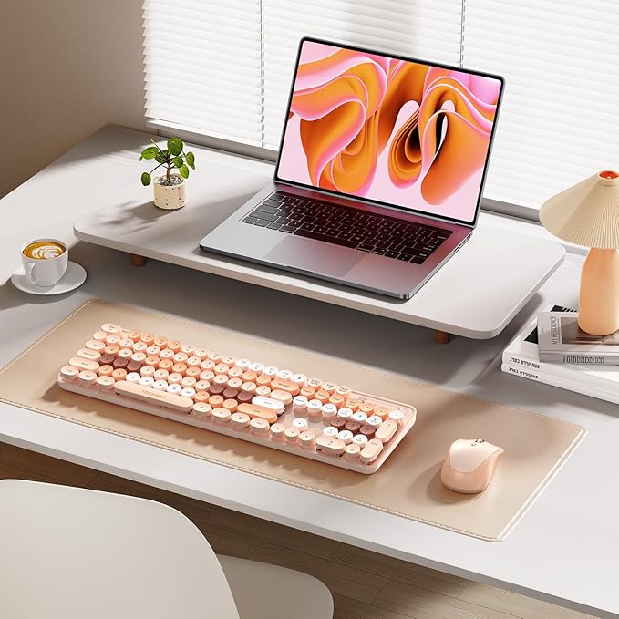 TECKNET Wireless Keyboard and Mouse Combo, Dual Bluetooth & 2.4G, Full Size Retro Typewriter Keyboard with Number Pad, Quiet Round Keys, Colorful Design for Laptop, PC, Tablet, Home Office