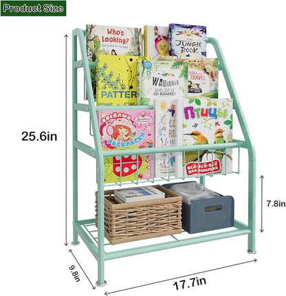 aboxoo Kids Bookshelf Todder Freestanding Small Bookcase Organizer for Children Room 18 inches Metal Bookcase Toy Organizer Green Stable Bookcase Bookstore Library Book Unit Storage for Small Place