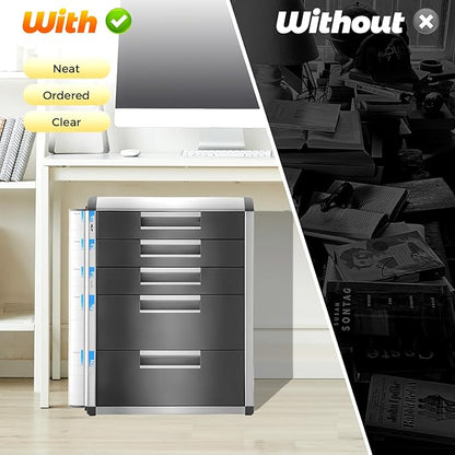 File Cabinet with Drawers Office Document Storage Box Filing Organzier Lockable Desktop Drawer Organizer for Papers Mail Notebooks Stationery (5-layer)