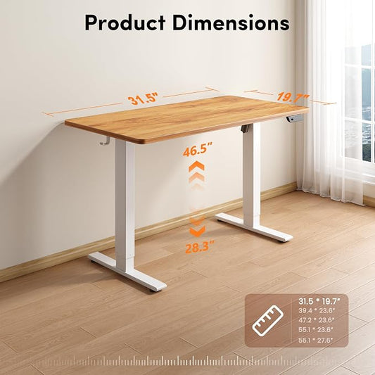 FEZIBO One-Piece Standing Desk, 32"x20" Seamless Tabletop Electric Height Adjustable for Home Office, Study Rooms & Multi-Device Workstations, Light Rustic