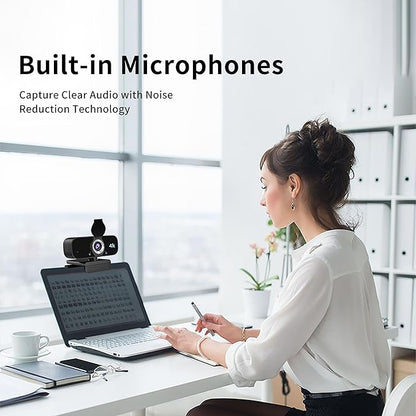 4K Webcam Camera for Computer, External Camera with Microphone, USB Plug&Play, Auto Low Light Correction, Privacy Cover, Tripod, Wide Angle for Meeting/Online Video/Zoom