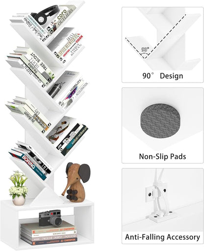 SHEEPAM 9 Tier Tree Bookshelf,Christmas Green Bookcase for Narrow Space, Storage Organizer Floor Standing Bookshelves for Books, Tall Book Case for Home Office, Living Room, Bedroom