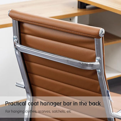 Home Office Chair Ribbed, Modern Leather Conference Room Chairs, High Back Executive Computer Chair, Ergonomic Office Desk Chair, Adjustable Swivel Chair with Arms (Brown)