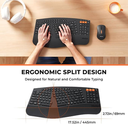 MEETION Ergonomic Keyboard and Mouse, Multi-Device Bluetooth Keyboard and Mouse Wireless, 4 DPI Adjustable Mouse, Full-Sized Split Keyboard, for PC/Computer/Laptop/Tablet/Window/Mac (2025 Upgrade)