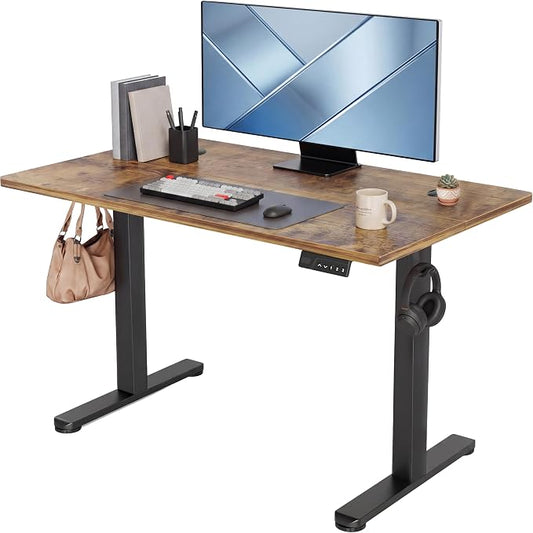 Claiks Electric Standing Desk, 48 x 24 Inch Height Adjustable Sit Stand Desk for Home Office, Computer Desk with Memory Presets, Cable Management & Headphone Hooks, 156 lbs Capacity, Rustic Brown