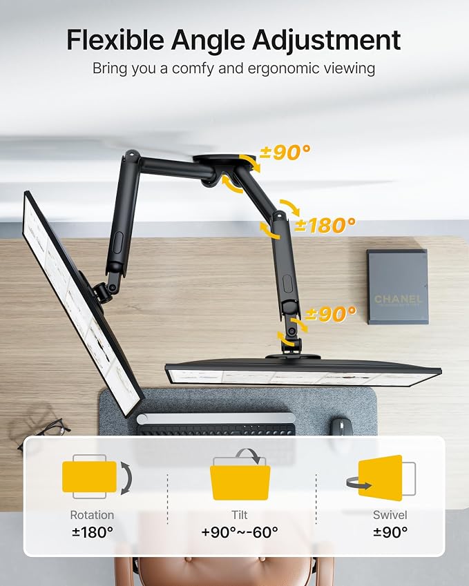 monTEK Dual Monitor Wall Mount for 17 to 40inch Screen, Heavy-Duty Holds up to 26.4lbs,Adjustable Full Motions Mechanical Spring Arm, VESA 75x75/100x100,Black