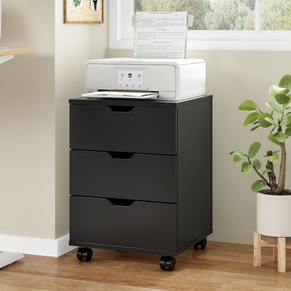 Farini 3-Drawer Under Desk Wooden File Storage Cabinet with Lockable Caster for Home Office,Black,Required Assembly