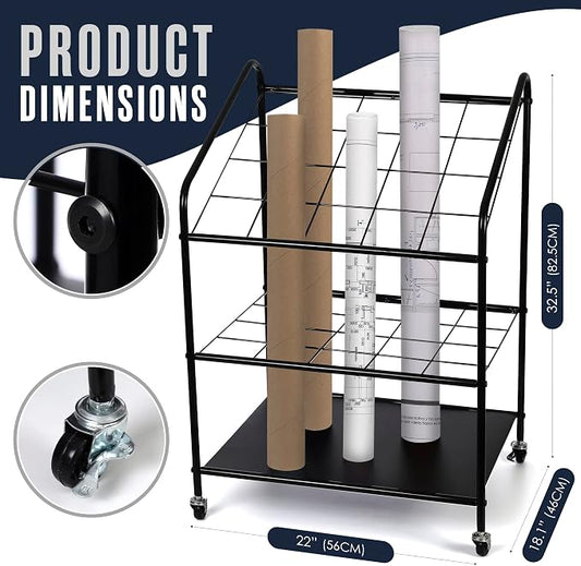 Houseables Blueprint Holder, Blueprint Storage, Construction Plan Holder, Storage Rack, Print Rack, Map Cabinet, Poster Display, Blue Print Organizer On Wheels, Architect, Paper, Tube, 20 Slot Cart