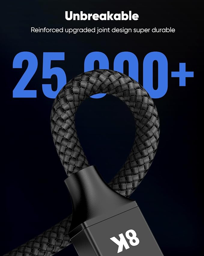 Capshi 2ft 8K 4K@120Hz HDMI Cable 2.1, 48Gbps High Speed Cord | for PS5/4, TV, Gaming Console, Monitor, 8K@60Hz, 2K@240Hz, 144Hz, Support HDR, eARC, DTS:X, HDCP 2.2 & 2.3, Braided, Black
