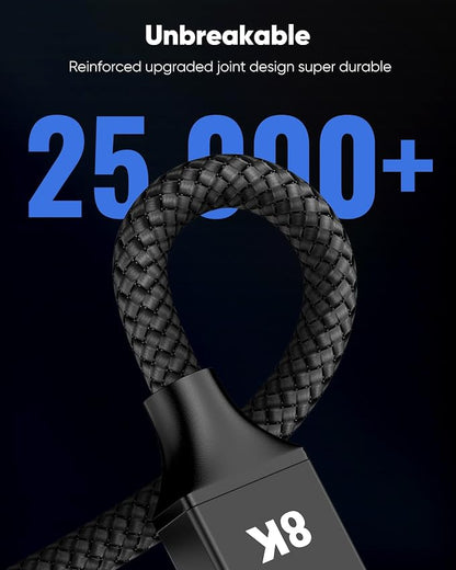 Capshi 2ft 8K 4K@120Hz HDMI Cable 2.1, 48Gbps High Speed Cord | for PS5/4, TV, Gaming Console, Monitor, 8K@60Hz, 2K@240Hz, 144Hz, Support HDR, eARC, DTS:X, HDCP 2.2 & 2.3, Braided, Black