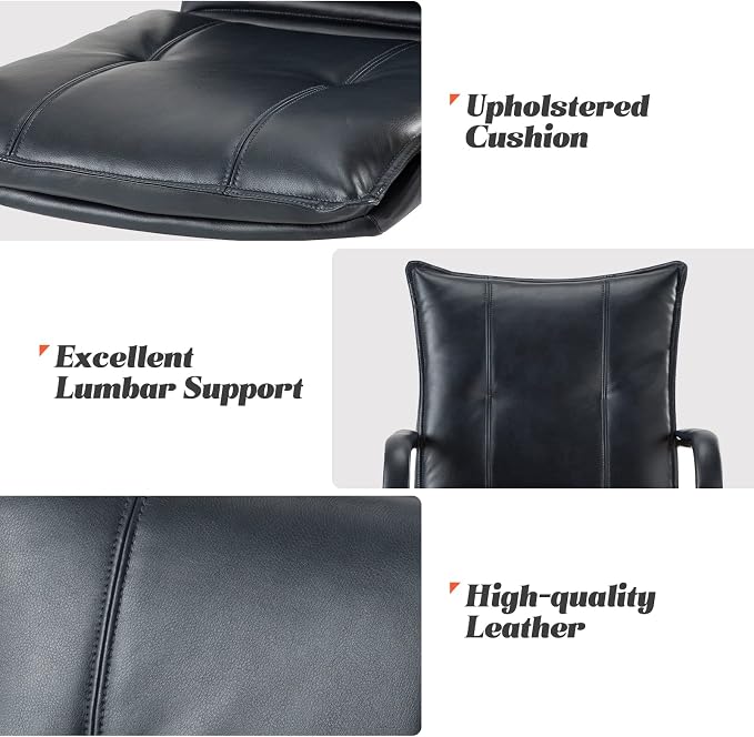 HULALA HOME Faux Leather Home Office Desk Chair, Adjustable Swivel Computer Chair with Golden Legs and Arms, Comfy Upholstered Task Chair, Navy