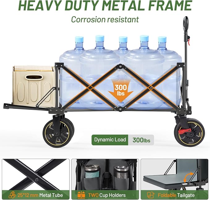 TIMBER RIDGE 49" Extra Long Collapsible Folding Wagon with Tailgate and Brakes, 250L Capacity All-Terrain Wagon Carts Foldable, 300lbs Portable Cart for Dog, Garden, Outdoor Camping Sports, Grey