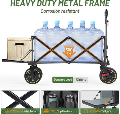 TIMBER RIDGE 49" Extra Long Collapsible Folding Wagon with Tailgate and Brakes, 250L Capacity All-Terrain Wagon Carts Foldable, 300lbs Portable Cart for Dog, Garden, Outdoor Camping Sports, Grey