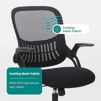 Sweetcrispy Home Office Managerial Executive Chair, Ergonomic Mesh Adjustable Swivel Mid-Back Chair with Comfortable Lumbar Support, Comfy Arms for Bedroom,Study,Student