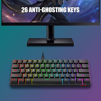 RedThunder 60% Gaming Keyboard and Mouse Combo, Ultra-Compact 61 Keys RGB Backlit Mini Keyboard, Lightweight 7200 DPI Honeycomb Optical, Wired Gaming Set for PC MAC PS5 Xbox Gamer(Black)