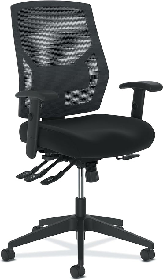 HON Crio Ergonomic Mesh Office Chair, High‑Back Desk Chair with Adjustable Arms, Lumbar Support, Asynchro‑Tilt Swivel Seating for Computer Desks and Home Office, Black Frame, Black