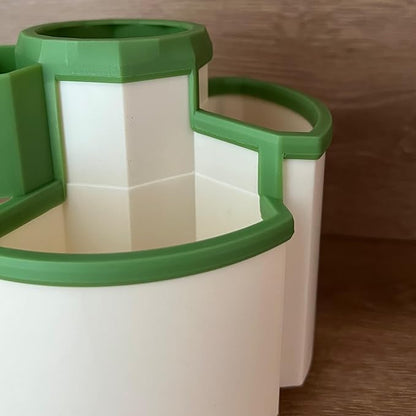Pencil Holder for Desk Rotating Pen Organizers Green Small Desktop Organizer Desk Storage Caddy Ideal for Office, Home, School,Classroom (White & Green)