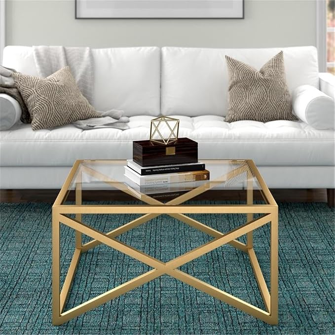 Calix 32'' Wide Square Coffee Table in Brass