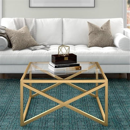 Calix 32'' Wide Square Coffee Table in Brass