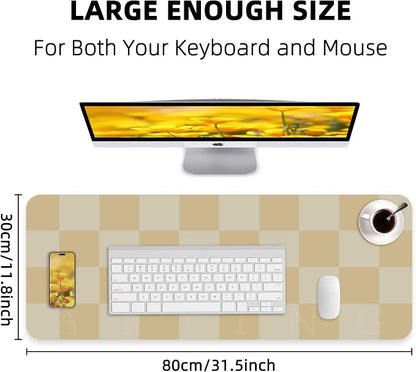 AFIING Leather Desk Mat, 31.5"x12", White Grey | Waterproof PU Leather, Non-Slip Mouse Pad, Aesthetic Desk Decor, For Home Office & Study