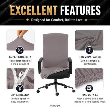 DIVA EN CAMINO DEC Universal Stretch Office Chair Cover with Durable Zipper, Soft Slipcover for Desk or High Back Chair