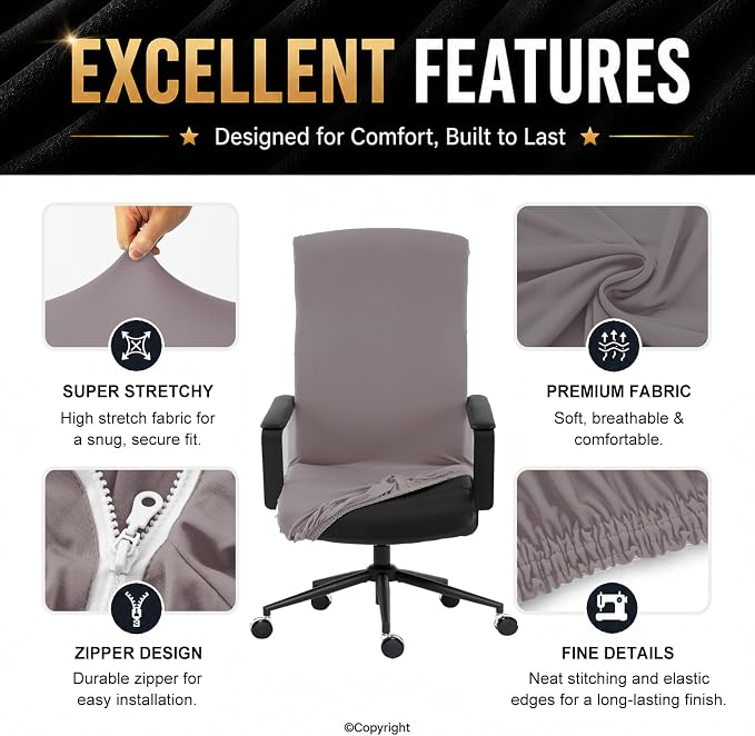 Elastic Computer Chair Cover with Durable Zipper - Protective Removable Washable Universal Office Desk Chair Seat Slip Cover - Stretchy Soft Anti-dust Desk Chair Seat Protector for Dogs, Cats, Pets