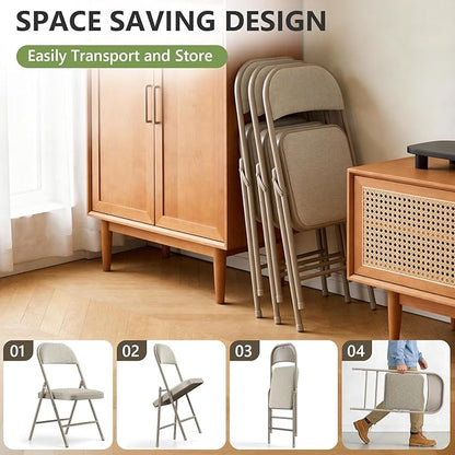 8 Pack Folding Chairs, Fabric Padded Folding Dining Chairs with Cushion Seat & Back, Indoor Outdoor Folding Chair Set for Home Office, Parties, Events, Wedding, Extra Guest Seating