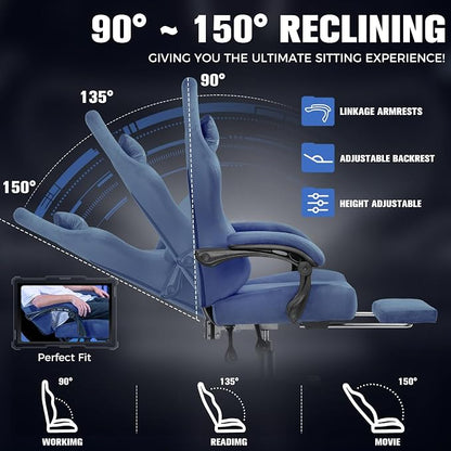 GTPLAYER Big and Tall Gaming Chair 400lbs Heavy Duty Office Chair with Foot Rest, High Back Pocket Spring Ergonomic Computer Chair for Adults, Wide Comfy Seated Cushion with Linkage Armrests, Blue