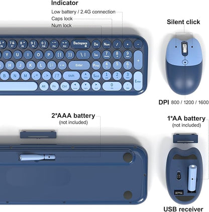 Wireless Keyboard and Mouse Combo, Typewriter Keyboard with Compact Size, Cute Cat Shaped Mouse, USB Plug and Play for Windows, Computer, PC, Laptop, Desktop (Blue Gradient)