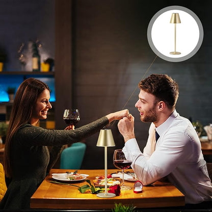 Timjorman 2-Pack Cordless Table Lamps - 5000mAh Rechargeable Battery Operated Desk Lamp, 3-Level Dimmable LED Night Light for Bedroom, Dining, Restaurant - Metal Design (Champagne Gold 2Pack)