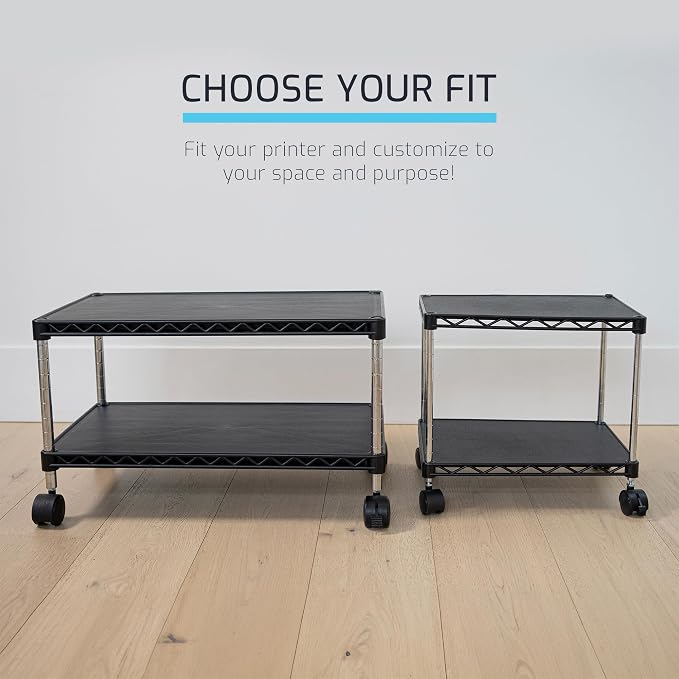 Under Desk Printer Stand with Storage 24" X 14", Printer Cart, Small Printer Stand with Wheels, Small Printer Table for Home Office, Heavy Duty Low Rolling Cart, (Regular, Black)