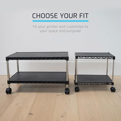 Under Desk Printer Stand with Storage 24" X 14", Printer Cart, Small Printer Stand with Wheels, Small Printer Table for Home Office, Heavy Duty Low Rolling Cart, (Regular, Black)