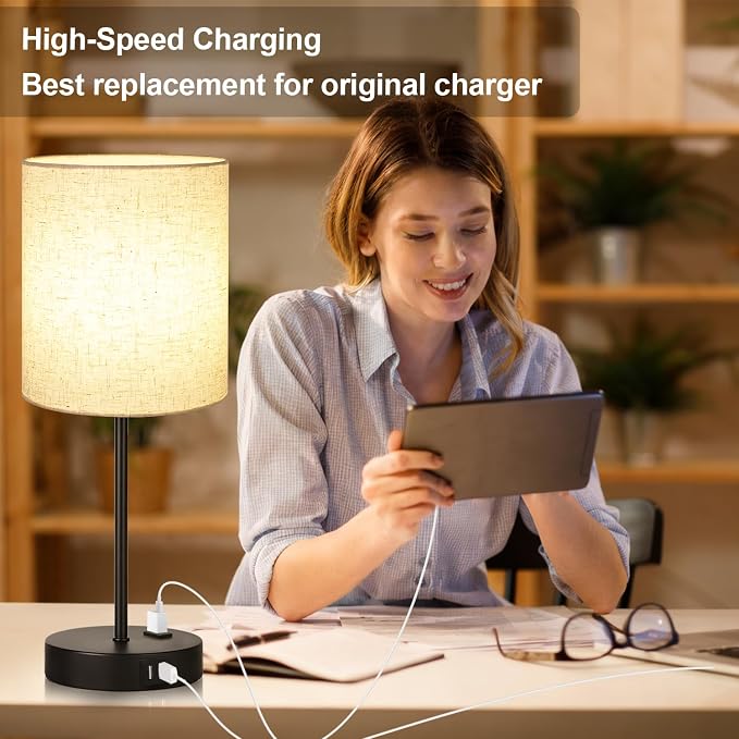 Lynnoland 2 Pack Touch Control Table Lamps with 2 USB & AC Outlet, 3-Way Dimmable Bedside Nightstand Lamps for Bedroom Living Room Nursery, 800 Lumens 3000K Warmlight Bulbs Included