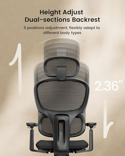 ProtoArc Ergonomic Office Chair – EC300 Adjustable Lumbar High Back Desk Chair, Sliding Seat, 3D Headrest, Wider Armrests, 4 Tilt Backrest Mesh Chairs for Home Office Long Hours Sitting - Black