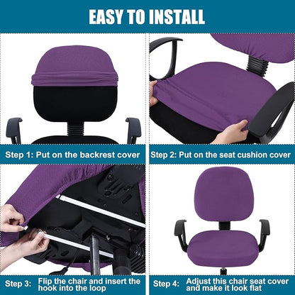 Smiry Stretch Jacquard Office Computer Chair Covers, Removable Washable Universal Desk Rotating Chair Slipcovers Protector, Seat + Backrest Cover, Purple