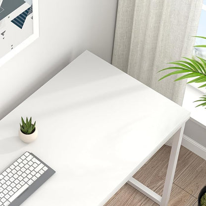 EXCEFUR White Computer Desk, Modern Home Office Desk, Small Wood Study Writing Table Workstation for Bedroom Living Room, 47 inch