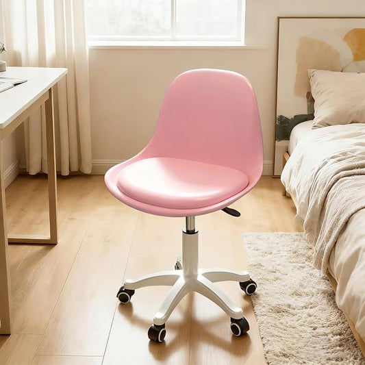 Home Office Chairs, Small Swivel Rolling Desk Chair with Silent Wheels and Low-Back,Armless Heavy-Duty Vanity Chair Height Adjustable for Bedroom,Students,Study,Teens
