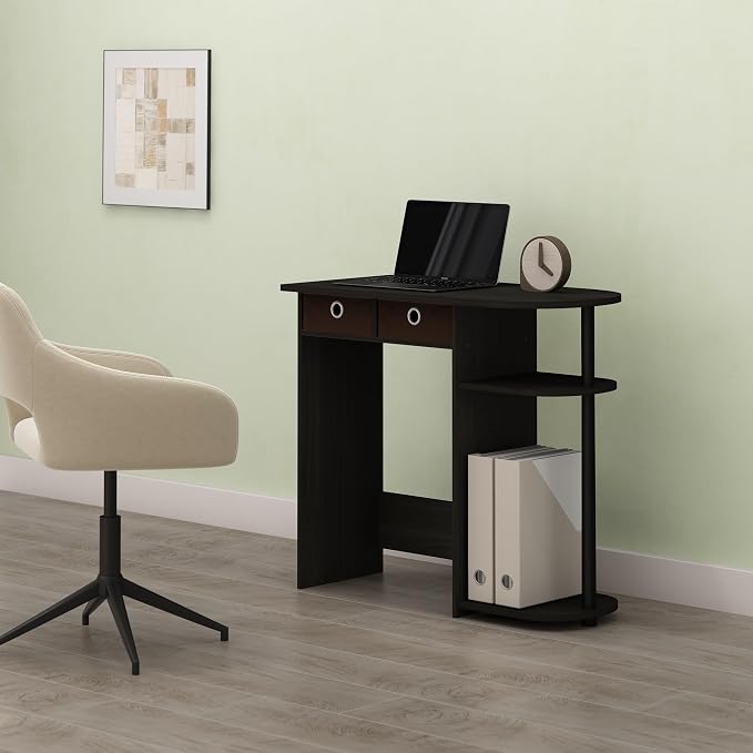 Varel Compact Computer Desk with Bin Drawers and Shelves, Charcoal/Black