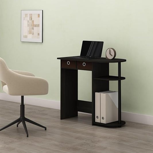 Varel Compact Computer Desk with Bin Drawers and Shelves, Charcoal/Black