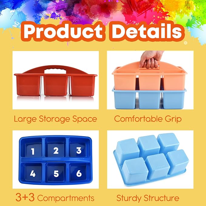 ALINK Plastic Classroom Caddy with 6 Compartments, 6-Pack Teacher Supply Storage Caddy Organizer for Classroom Supply, Office, Table, Desk, Craft Art, Pencil, Crayon, Marker - Macaron