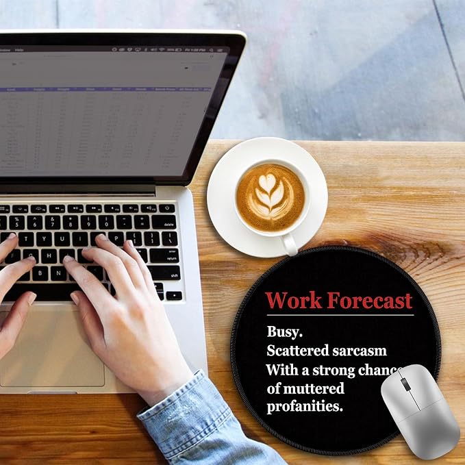 Funny Work Mouse Pad, Black Small Round Mousepads for Desk, Mini Travel Mouse Mat for Wireless Computer Laptop, Office Desk Accessories, 8.6 x 8.6 inch