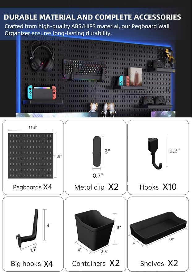 Revamp Your Space With A Versatile Pegboard Kit - Effortlessly Organize Home, Office, And Gaming Setup With Customizable Hanging Solutions (Black)