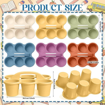 Suclain 6 Pcs Classroom Caddy with Handle Plastic Caddy Organizer with 6 Compartments Drink Cup Caddies Holder Portable Desk Crayon Storage Basket Pin for Teacher Kids Office School(Boho Color)