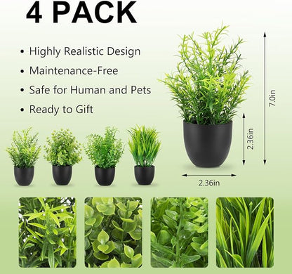 4 Pack Fake Desk Plants Small Faux Plants Mini Potted Artificial Plants for Table Bathroom Home Room Kitchen Shelf Office Decor