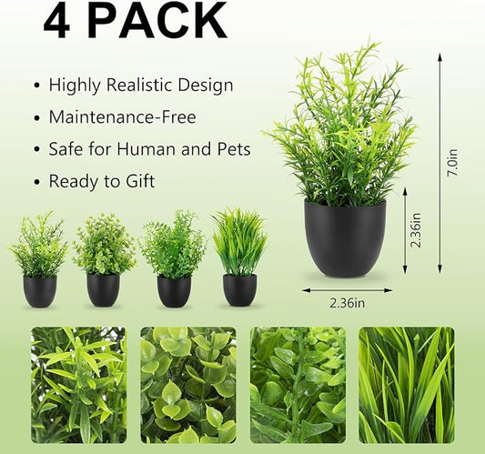 4 Pack Fake Desk Plants Small Faux Plants Mini Potted Artificial Plants for Table Bathroom Home Room Kitchen Shelf Office Decor
