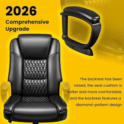OFIKA Leather Office Desk Chair,Ergonomic Office Chair with Lumbar Support,Computer Chair,Executive Leather Chair with Padded Arm,2026 Upgraded Big and Tall Chair, Black,275LBS