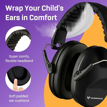 Vanderfields Hearing Protection Ear Muffs - Over 31 dB (2K Hz) Broad Noise Cancelling Sound Reduction Earmuffs for Kids 3-12